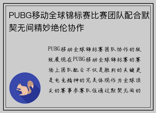 PUBG移动全球锦标赛比赛团队配合默契无间精妙绝伦协作