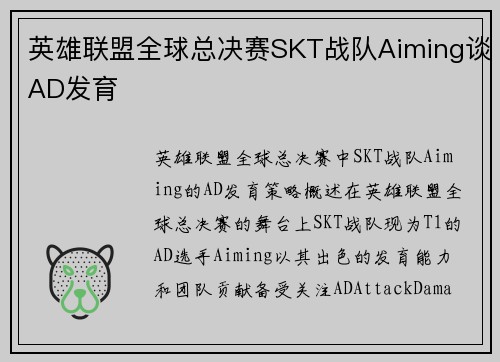 英雄联盟全球总决赛SKT战队Aiming谈AD发育