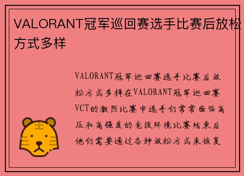 VALORANT冠军巡回赛选手比赛后放松方式多样