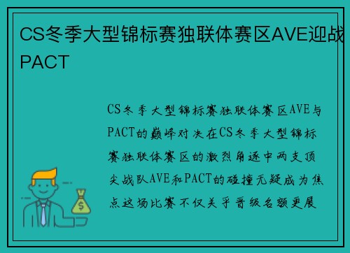CS冬季大型锦标赛独联体赛区AVE迎战PACT